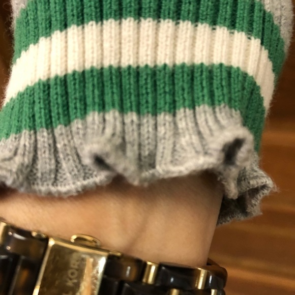 BP. Ribbed Lettuce Edge Long Sleeve Striped Sweater Green Gray Size Large L - Picture 8 of 10